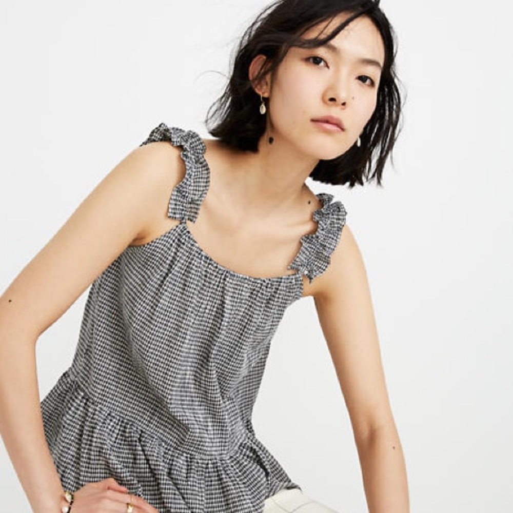 Madewell Ruffle-Strap Cami Top in Gingham size 4